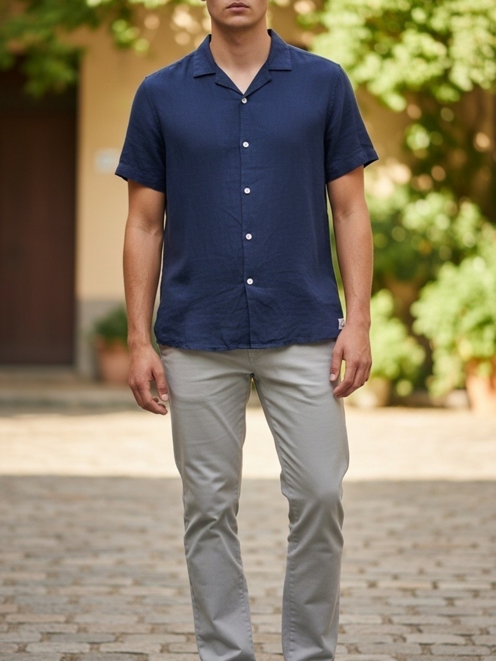 #251 Cotton On Navy Short-Sleeve Button-Down Shirt
